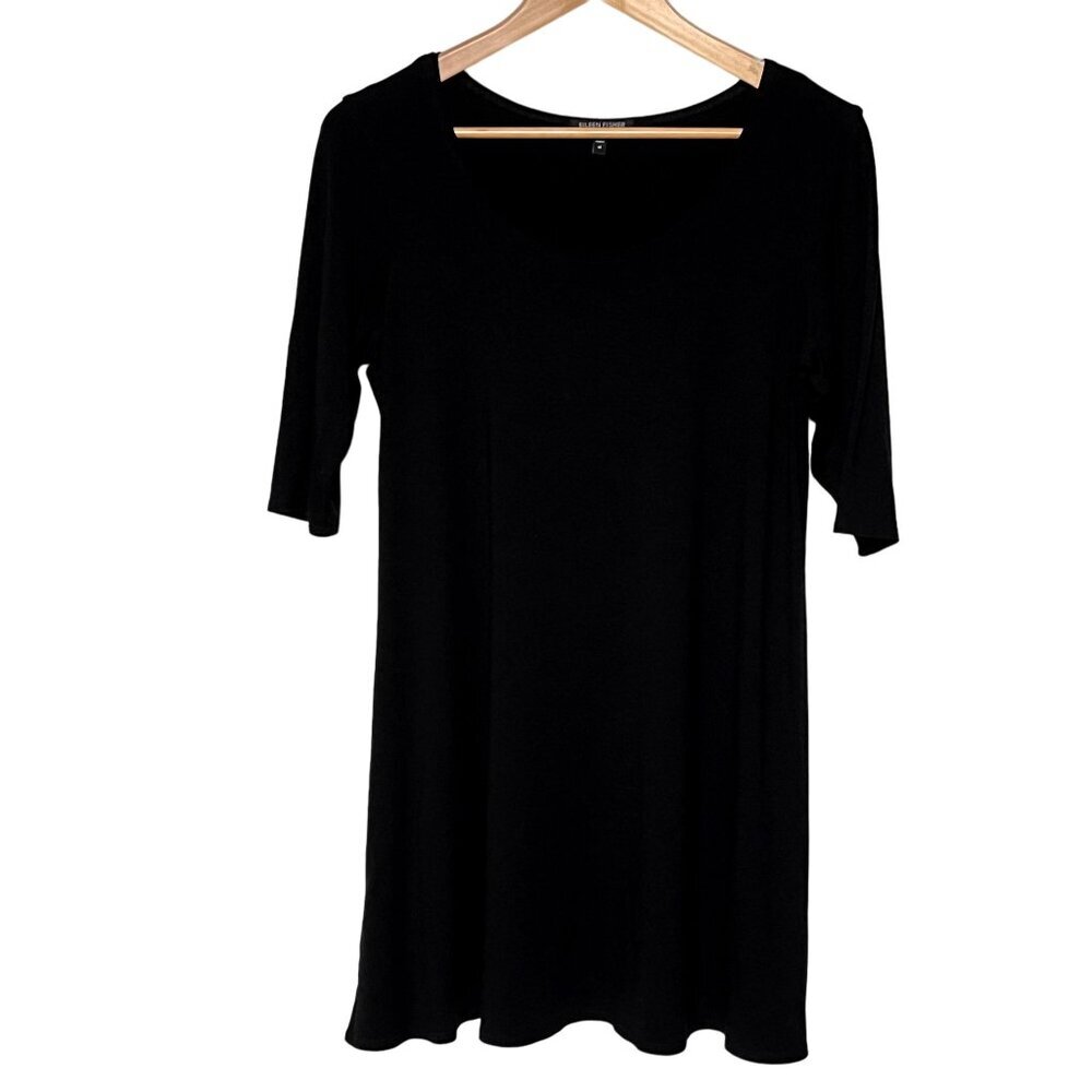 Eileen‎ Fisher Shift Dress Womens Medium Black Jersey Crewneck Minimalist Tunic